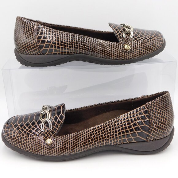 Vionic Brown Patent Leather Faux Croc Embossed Alda Loafers | EUC | 8 Wide - Picture 11 of 12